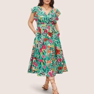 BloomChic Floral Green Midi Dress